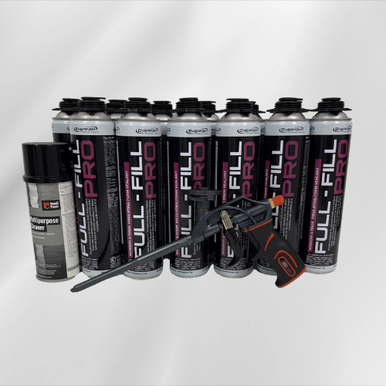 Spray Foam Insulation Starter Kit | (Includes 12 Cans + Gun + Cleaner)