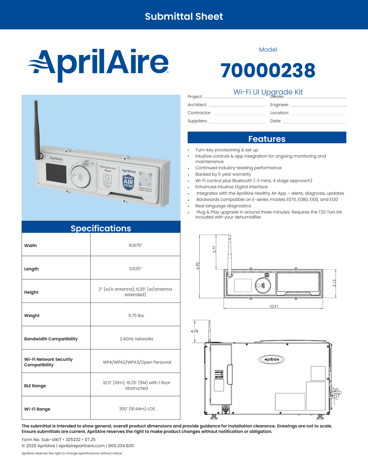 Wi-Fi Upgrade Interface for Aprilaire Dehumidifiers