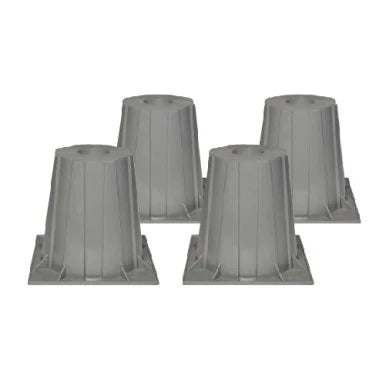 Set of four AprilAire dehumidifier risers for crawl space installations, shown on a white background, available in 3-inch and 6-inch height options from Crawl Space Ninja Supply.