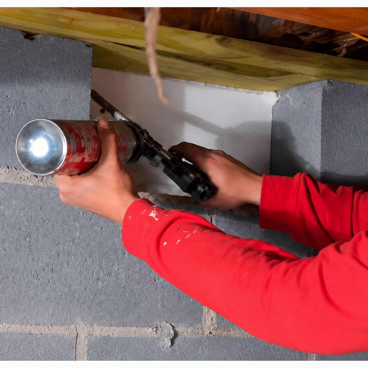 Crawl space vapor barrier installation with white ground liner being spread and secured during a DIY encapsulation project