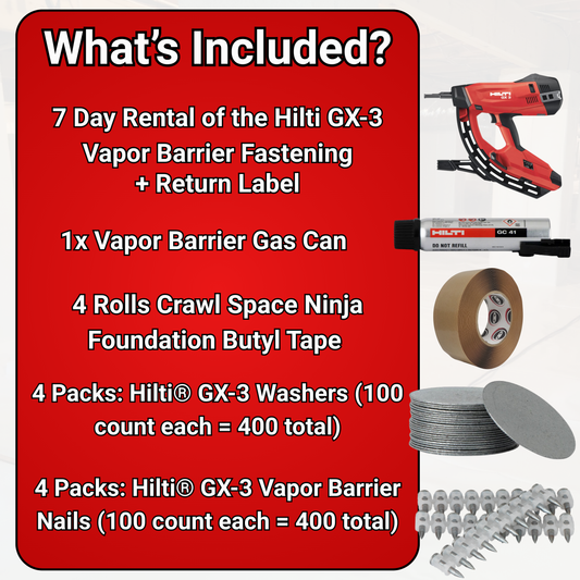 Crawl Space Vapor Barrier Fastening Bundle – (with Hilti® GX-3 Rental Gun)