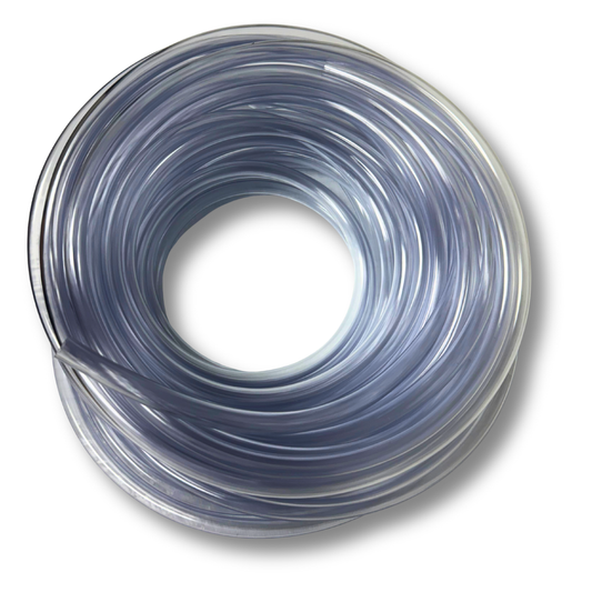 Coiled 100 ft clear 3/8-inch vinyl drain hose for dehumidifier and condensate pump use