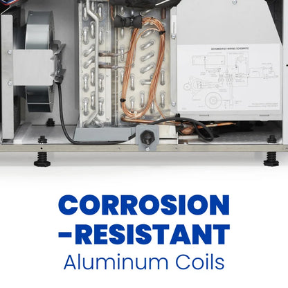 Corrosion-resistant aluminum coils inside the Aprilaire E070 dehumidifier for encapsulated crawl spaces, sold by Crawl Space Ninja Supply.