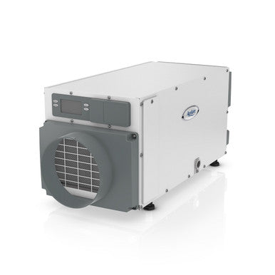 Aprilaire E070 crawl space dehumidifier angled front view showing digital controls and air inlet, available from Crawl Space Ninja Supply.