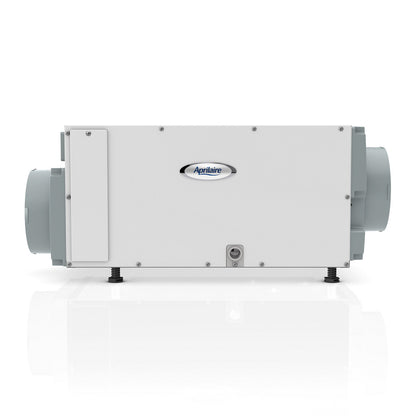 Aprilaire E070 crawl space dehumidifier side view with dual air duct connections for encapsulated crawl space humidity control, sold by Crawl Space Ninja Supply.